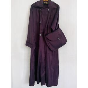 BAG IT Long Trenchcoat Women L Purple Metallic Double Breasted Relaxed Retro